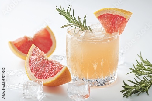 Refreshing Grapefruit Cocktail with Rosemary and Ice for a Perfect Summer Vibe and Relaxing Moments.