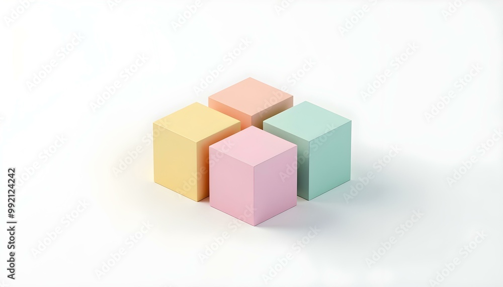Fototapeta premium Pastel-colored cubes are arranged in a visually pleasing manner on a light background