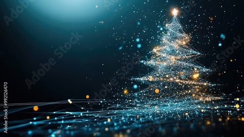 Digital christmas sparkle - futuristic holiday tree design for festive cards and posters