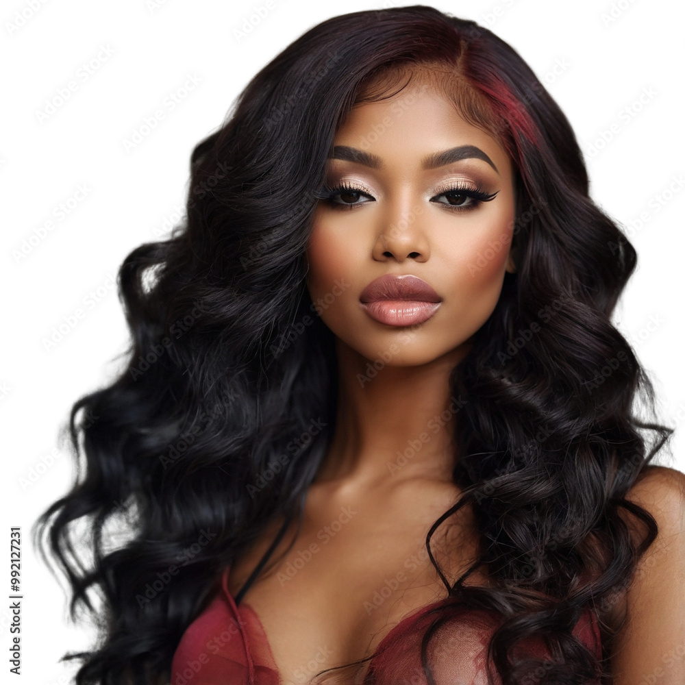 Glamorous Black Hair Model with Voluminous Waves and Radiant Makeup 02 - High Resolution Transparent PNG Glamorous Black Hair Model with Voluminous Waves and Radiant Makeup 02 - High Resolution Transparent PNG