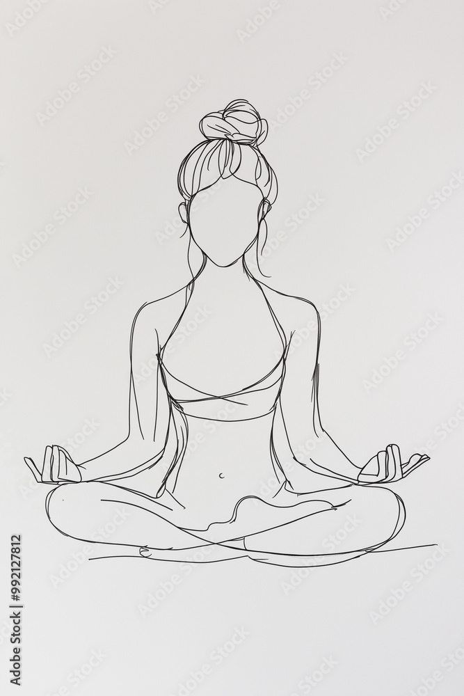 Minimalist line art of woman meditating in lotus pose Minimalist line art of woman meditating in lotus pose