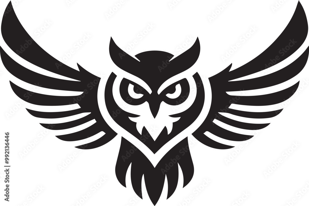 Obraz premium A black and white logo type owl silhouette design