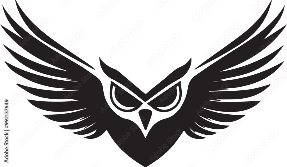 Obraz premium A black and white logo type owl silhouette design