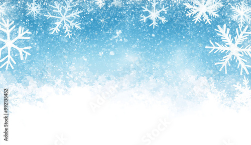 Snowflake border on a blue and white winter-themed background with copy space