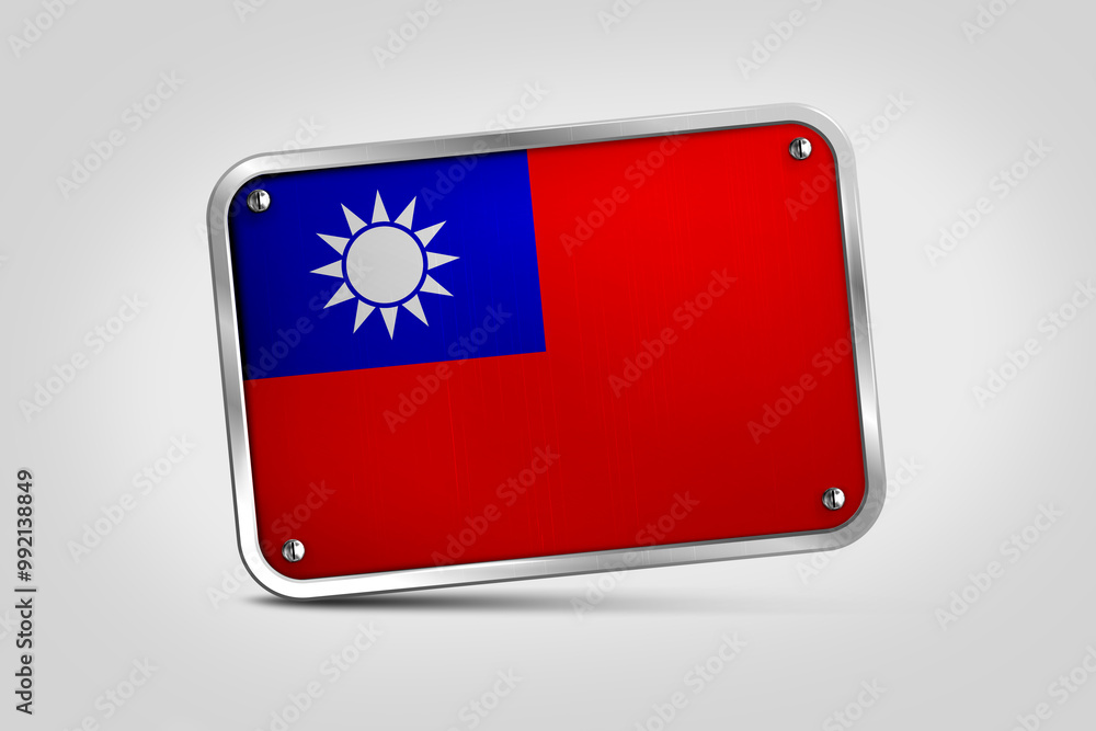 Silver plate With Taiwan Flag Embossed. Flag Fixed in Silver Plate Isolated on White Background. Silver Plate Mockup. Symbol, Minimal, Vector, 3D, Icon, Illustration Background. Silver plate With Taiwan Flag Embossed. Flag Fixed in Silver Plate Isolated on White Background. Silver Plate Mockup. Symbol, Minimal, Vector, 3D, Icon, Illustration Background.
