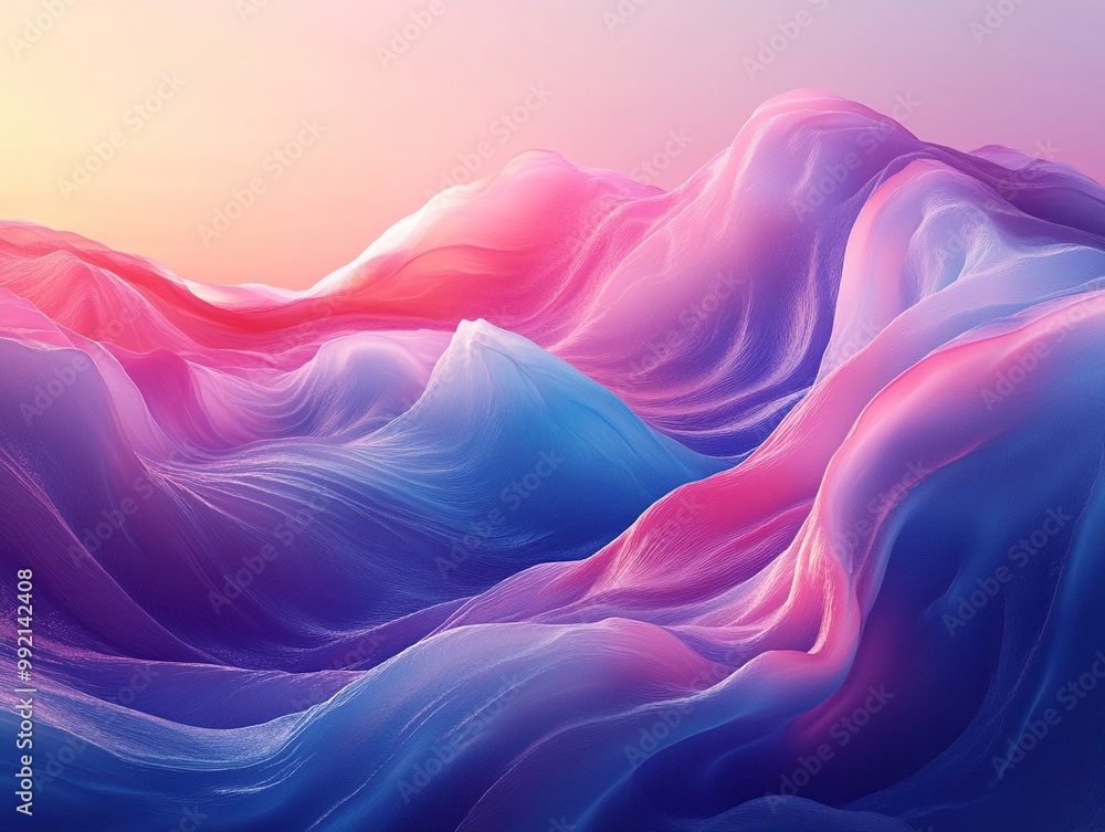 Obraz premium A high-resolution, minimalist abstract background featuring fluid waves of vibrant colors in shades of blue and purple.