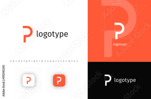 Geometric letter P monogram, minimalistic logo for architectural building, futuristic technology, innovative science, blueprint project. Modern logo concept. Vector illustration