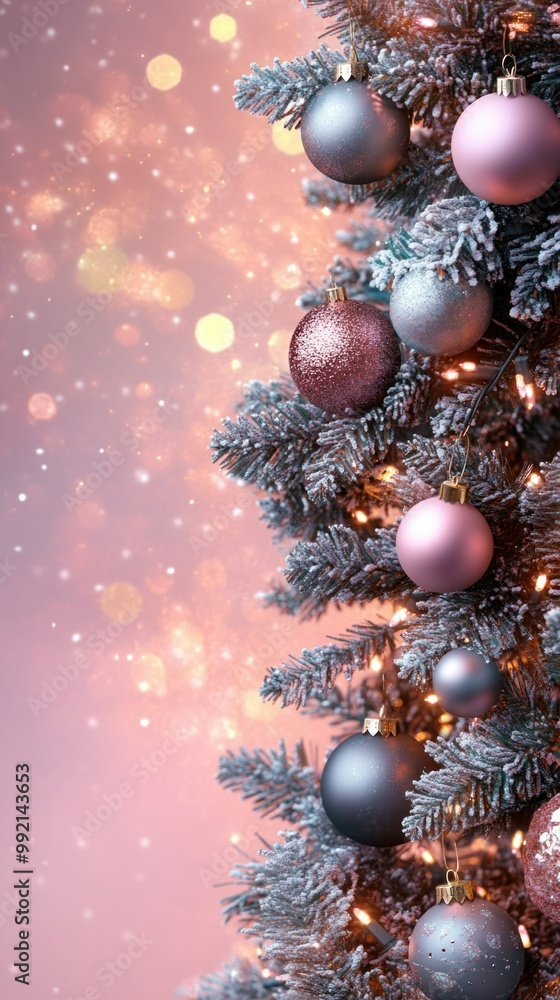Elegant christmas tree decor with festive ornaments and soft lights - perfect for holiday cards Elegant christmas tree decor with festive ornaments and soft lights - perfect for holiday cards