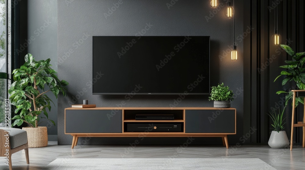 Stylish modern TV stand with integrated storage and a sleek design Stylish modern TV stand with integrated storage and a sleek design