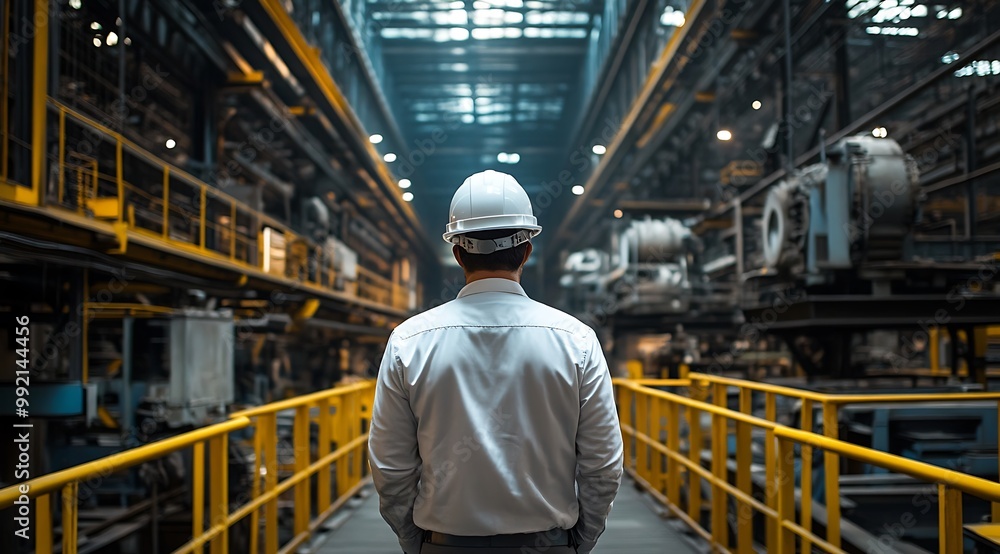 Industrial Engineer in a Factory. Concept of heavy industry, manufacturing, production, and industrial design Industrial Engineer in a Factory. Concept of heavy industry, manufacturing, production, and industrial design