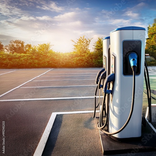 borne de recharge pour voiture électrique sur une route de campagne en ia	
