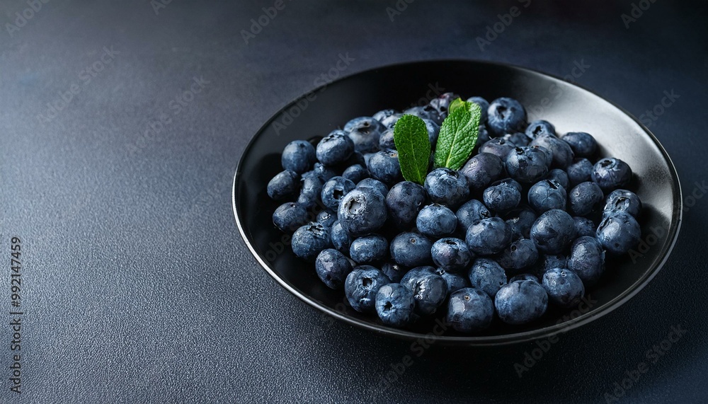 Blueberries on black plate, dark background. Blueberries on black plate, dark background.