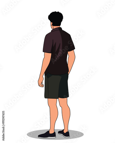 A young handsome man back three quarter pose cartoon character design