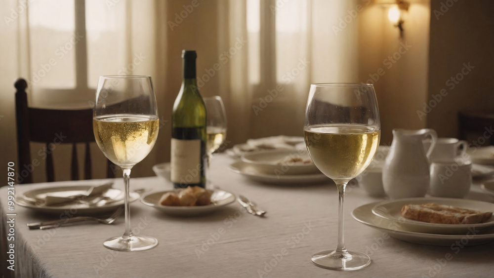 Inviting Table Setting with Wine and Snacks Inviting Table Setting with Wine and Snacks