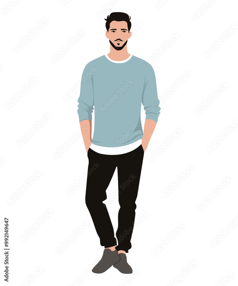 Vector illustration of a man in a light blue sweater and dark pants Vector illustration of a man in a light blue sweater and dark pants