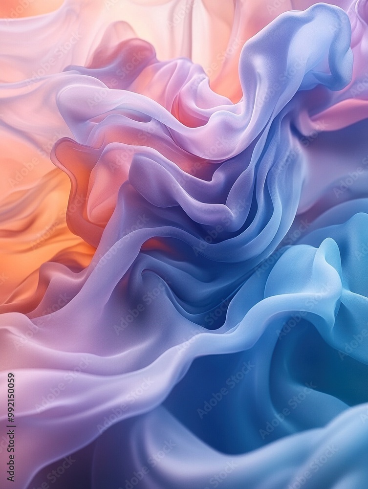 Obraz premium A high-resolution, minimalist abstract background featuring fluid waves of vibrant colors in shades of blue and purple.