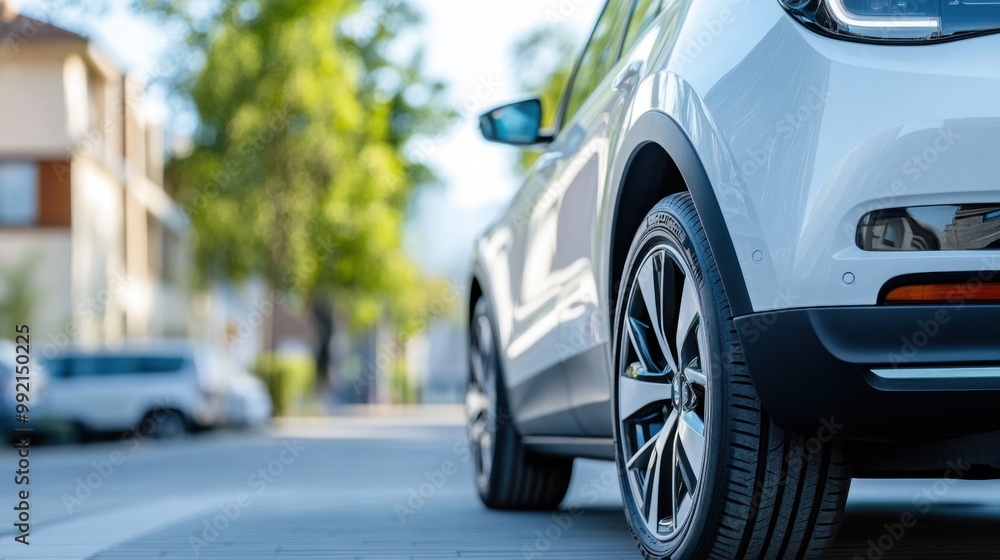 Fototapeta premium Modern Electric Vehicle on Urban Street
