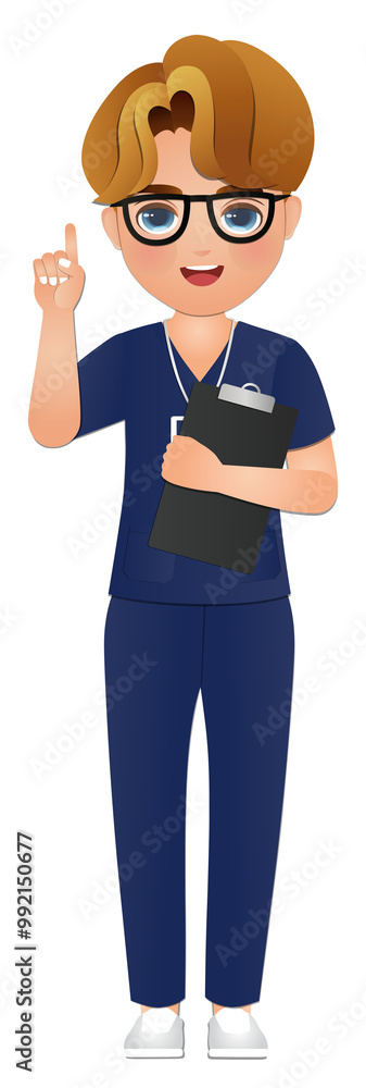Cute cartoon men nurse Wearing uniform in Hospital for healthcare services Cute cartoon men nurse Wearing uniform in Hospital for healthcare services