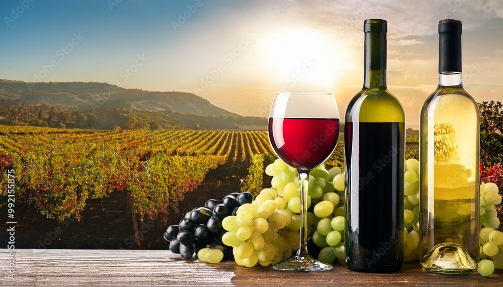 Fototapeta premium White and red wine with grapes.