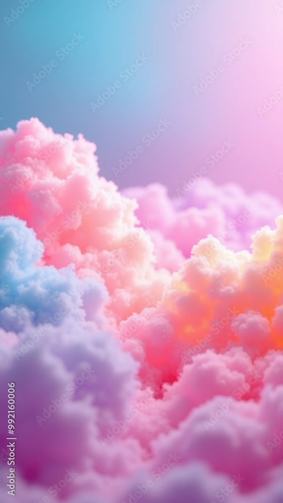 3d fluffy Cotton Clouds in Soft Pastel Sunset Glow 3d fluffy Cotton Clouds in Soft Pastel Sunset Glow