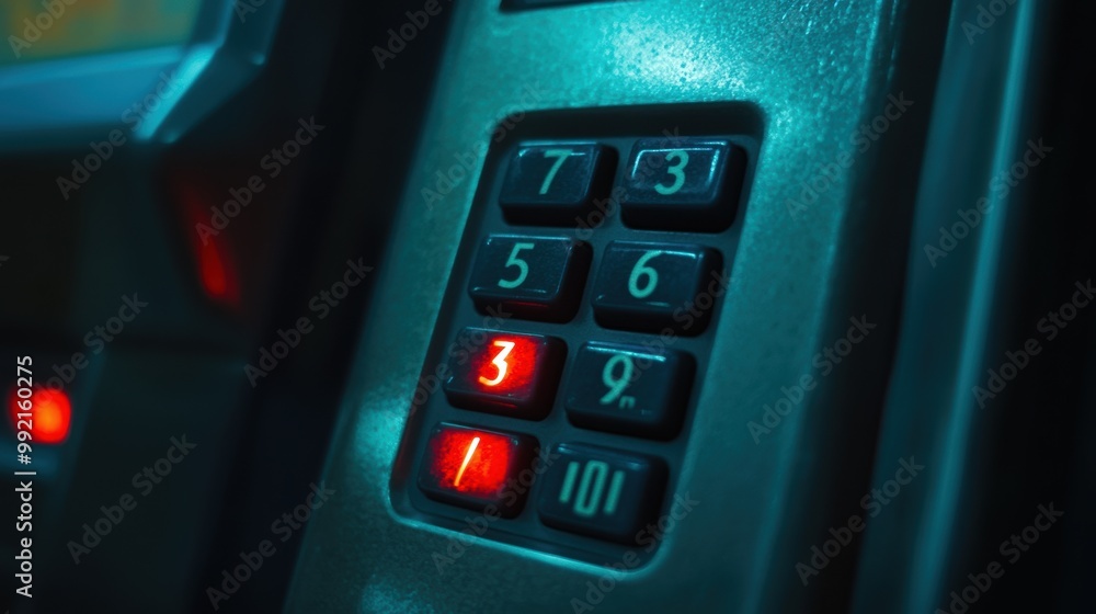 Obraz premium Atm keypad glowing in the dark showing numbers for pin code