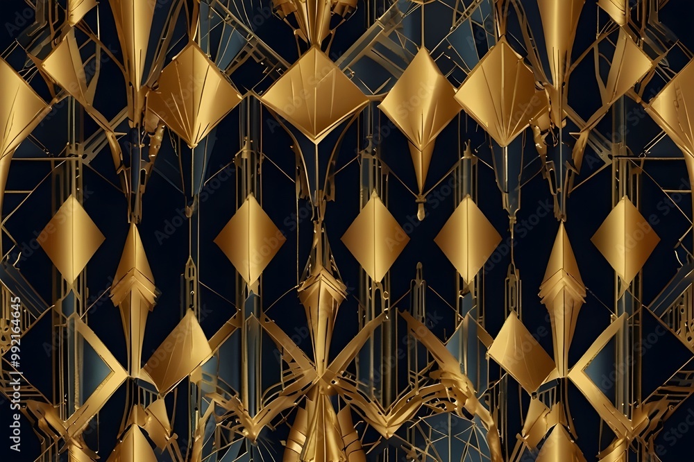 Art Deco pattern ( gold geometric shapes on a black or navy blue background) Art Deco pattern ( gold geometric shapes on a black or navy blue background)