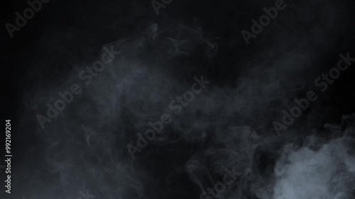 4k animation of smoke in 4k slow-motion, cloudy mist fog alpha matte, white smoke abstract render on black background