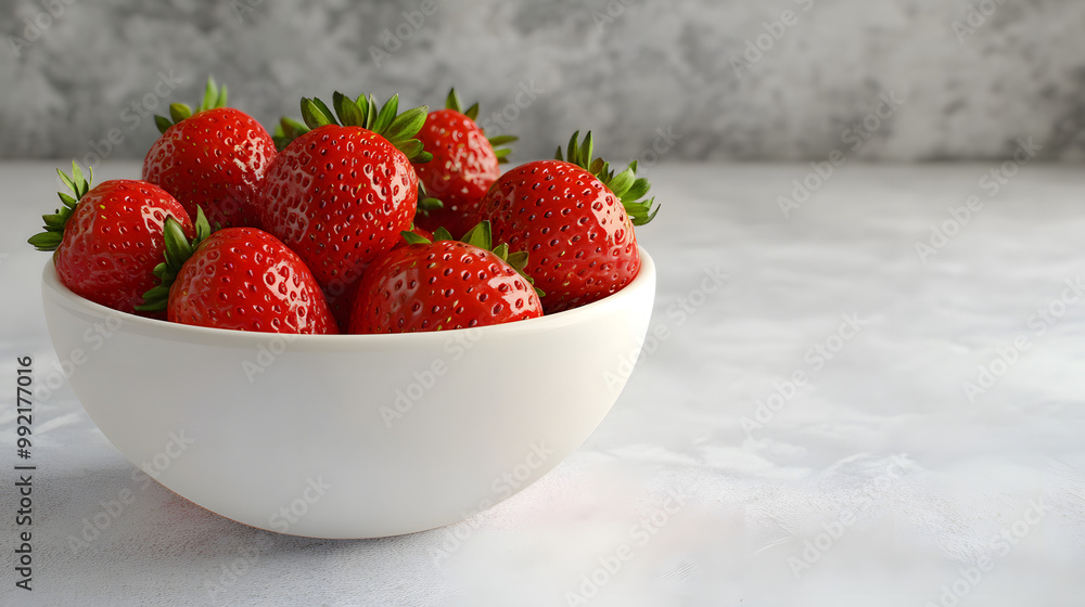 Bowl of Strawberries on Polished White Surface Bowl of Strawberries on Polished White Surface