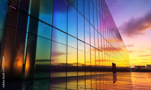 Chromatic Architecture: A symphony of vibrant hues dances across a modern hallway, sunlight painting a breathtaking spectrum on sleek surfaces.