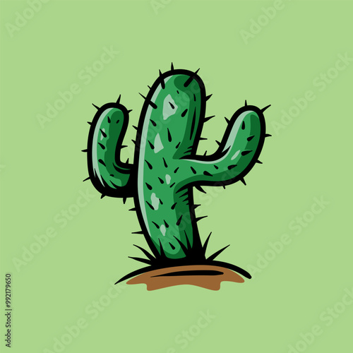 cactus nopal line art style sketch classic vintage design illustration