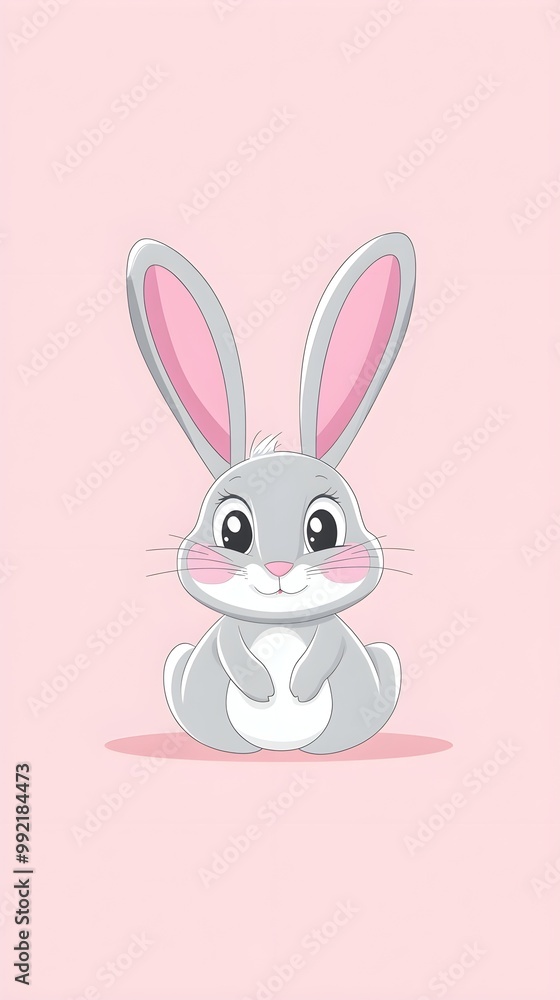 A cute cartoon rabbit with long ears and a curious expression, positioned in the center of a soft pink background, providing plenty of space for captions A cute cartoon rabbit with long ears and a curious expression, positioned in the center of a soft pink background, providing plenty of space for captions