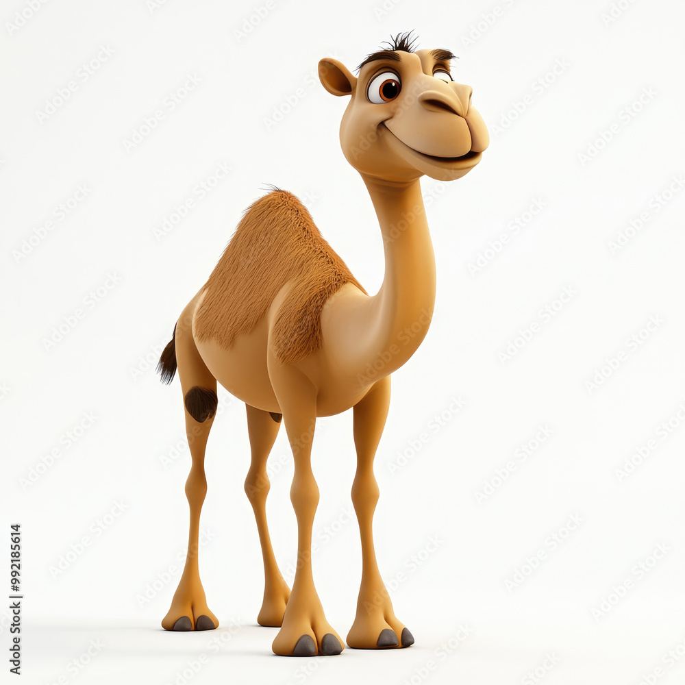 Obraz premium 3D cartoon side view of a camel, against a solid white background