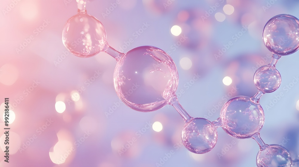 A Chain of Transparent Spheres Against a Blurred Pink and Purple Background A Chain of Transparent Spheres Against a Blurred Pink and Purple Background