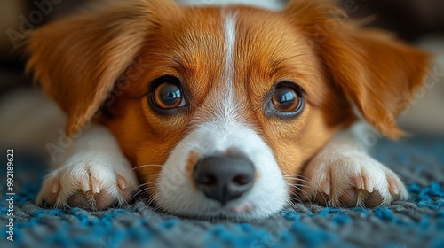 this Close-up portrait of a playful puppy, capturing innocence and charm.