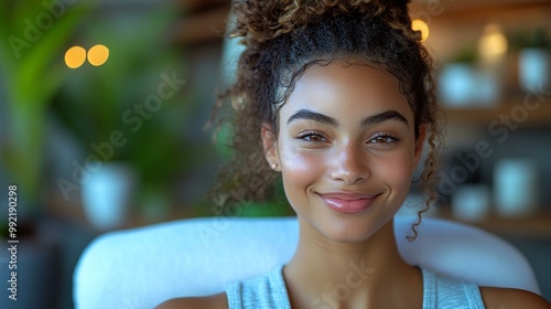 the Young woman enjoying a back massage, representing relaxation and self-care.