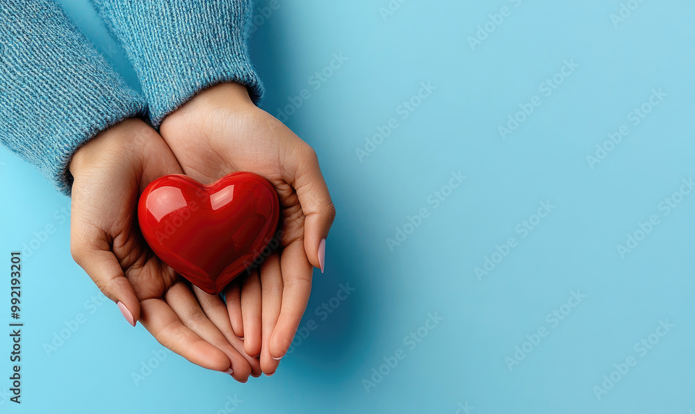 Fototapeta premium Hands Offering a Red Heart: Symbolizing Healthcare and Global Support