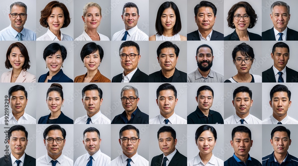 Twenty-five professionals in various business attire posing formally. Twenty-five professionals in various business attire posing formally.