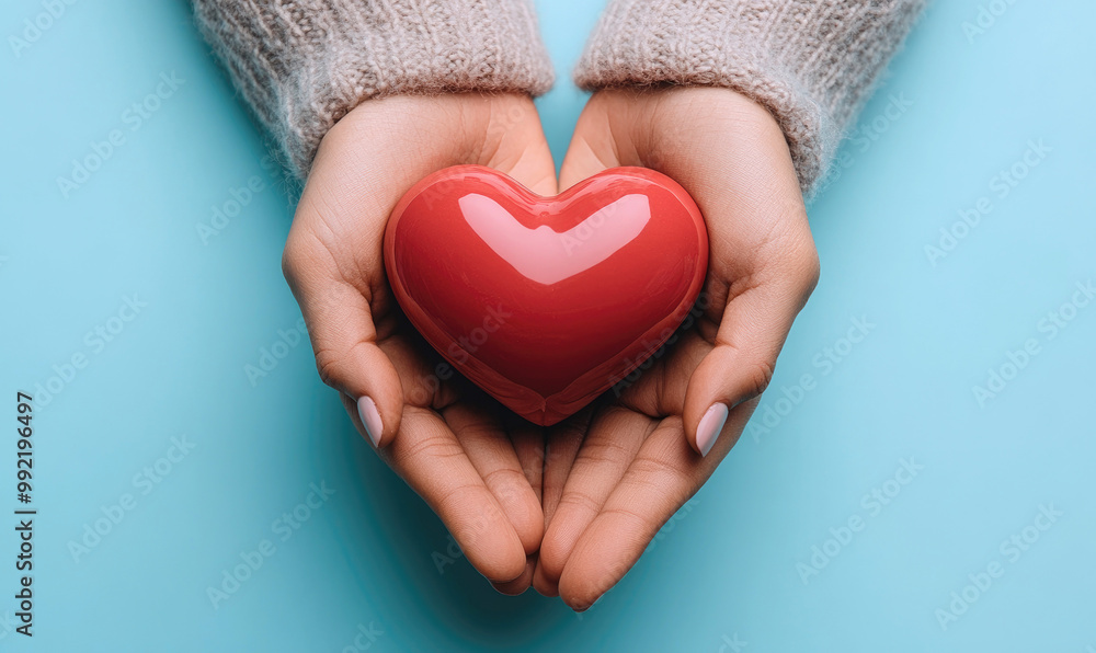 Fototapeta premium Hands Offering a Red Heart: Symbolizing Healthcare and Global Support