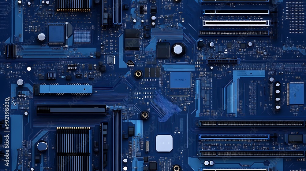 Blue Motherboard Texture for Electronics, Technology, and Computer Background