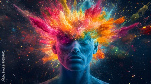 A Human Figure Surrounded by a Colorful Explosion