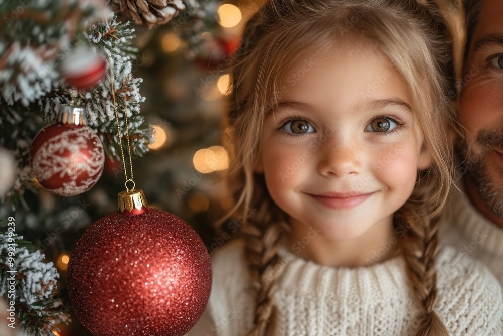 Portrait of a cute little girl decorating Christmas tree at home Portrait of a cute little girl decorating Christmas tree at home