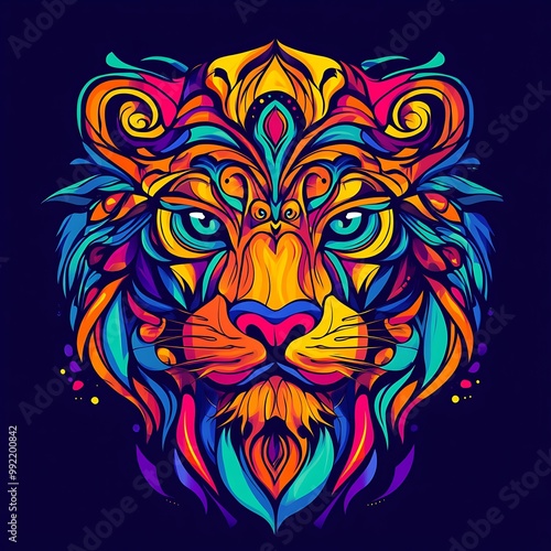 Colorful Abstract Illustration of a Lion's Face