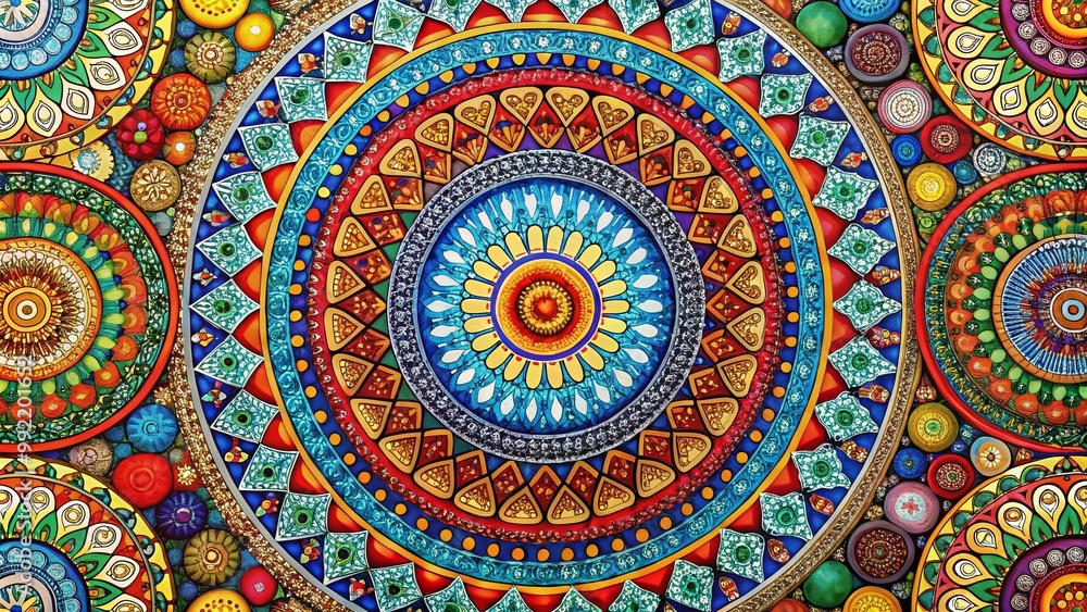 Fototapeta premium Abstract Geometric Circle Designs with Vibrant Colors and Intricate Patterns for Modern Backgrounds