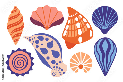 Detailed Vector Set of Diverse Seashell Types with Intricate Patterns