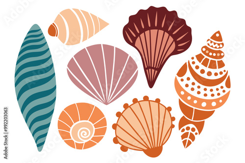 Detailed Vector Set of Diverse Seashell Types with Intricate Patterns