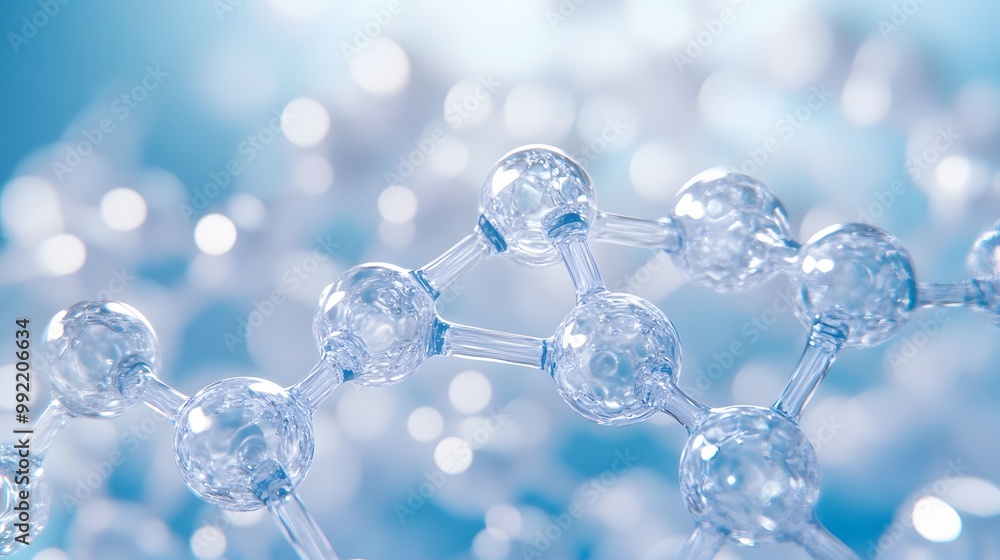 Close-up of a Molecular Model with Blue Bokeh Background Close-up of a Molecular Model with Blue Bokeh Background