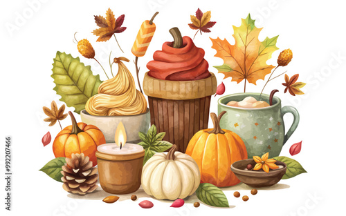 cozy fall festivities clipart vector illustration on white background