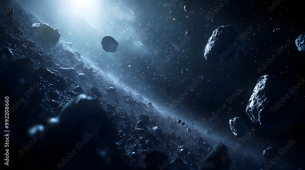 Naklejka premium Asteroid Belt Floating Through Space