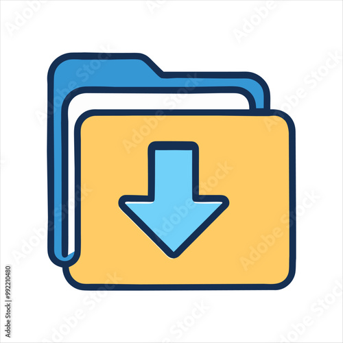 "Minimalist File Folder Icon with Bold Downward Arrow | Modern Vector for Downloads & File Management 