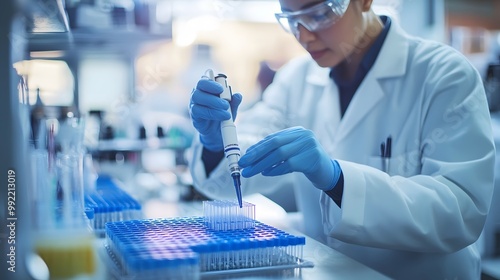 Scientist Using a Pipette to Fill Test Tubes in a Laboratory